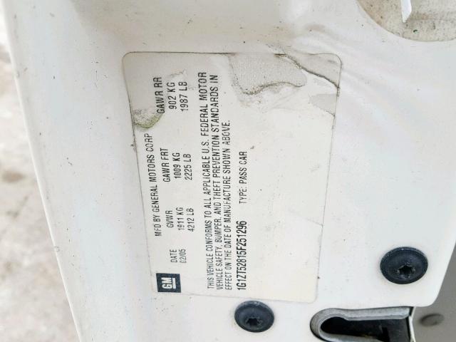 1G1ZT52815F251296 - 2005 CHEVROLET MALIBU LS 白色 照片 10