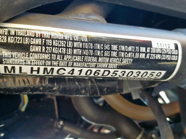 MLHMC4106D5303059 - 2013 HONDA CBR250 R WHITE photo 10