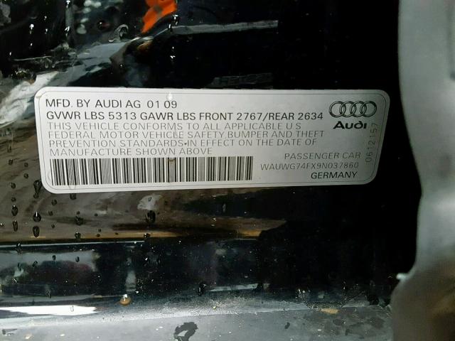 WAUWG74FX9N037860 - 2009 AUDI A6 QUATTRO BLACK photo 10