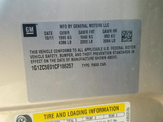 1G1ZC5E01CF186257 - 2012 CHEVROLET MALIBU 1LT 银色 照片 10