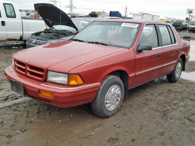 1B3XA46K8PF613536 - 1993 DODGE SPIRIT MAROON photo 2