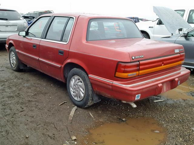 1B3XA46K8PF613536 - 1993 DODGE SPIRIT MAROON photo 3