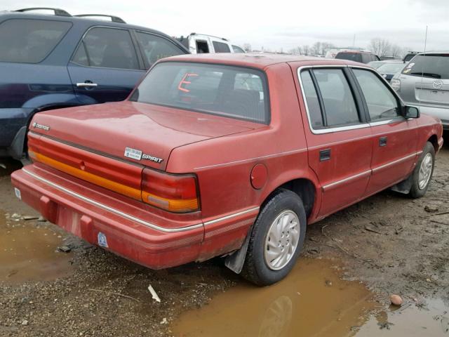 1B3XA46K8PF613536 - 1993 DODGE SPIRIT MAROON photo 4