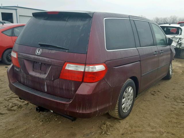 5FNRL38297B026274 - 2007 HONDA ODYSSEY LX MAROON photo 4