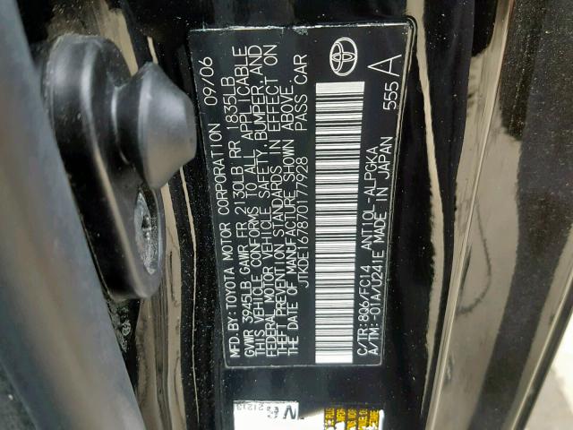 JTKDE167870177928 - 2007 TOYOTA SCION TC შავი ფოტო 10