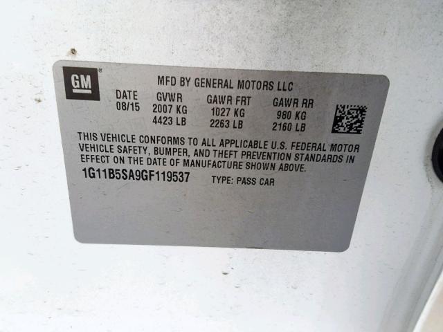 1G11B5SA9GF119537 - 2016 CHEVROLET MALIBU LIM 白色 照片 10