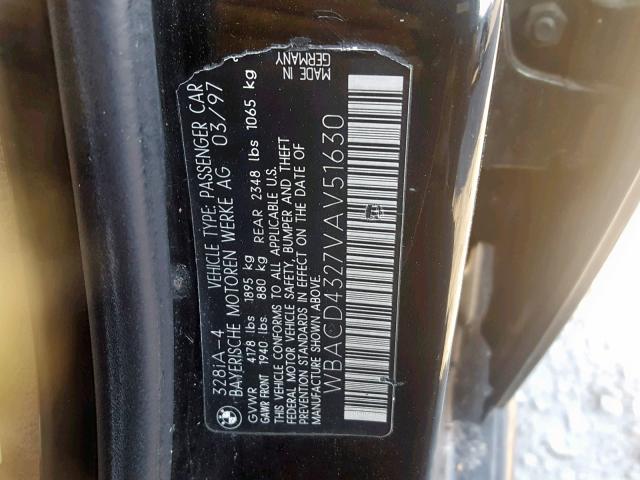 WBACD4327VAV51630 - 1997 BMW 328 I AUTO BLACK photo 10