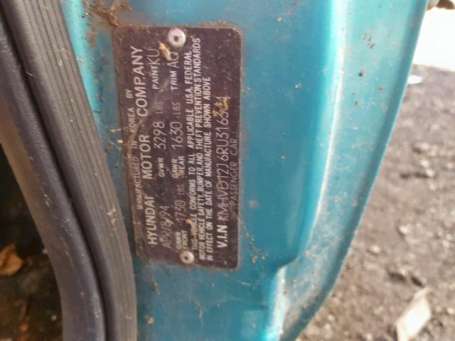 KMHVD12J6RU316364 - 1994 HYUNDAI EXCEL GREEN photo 10