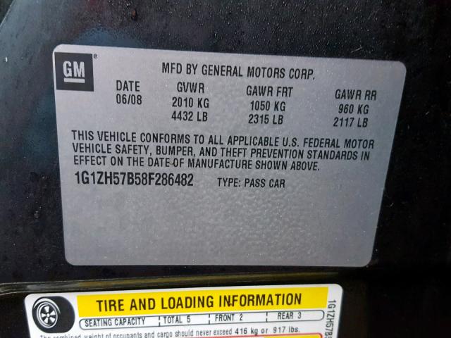 1G1ZH57B58F286482 - 2008 CHEVROLET MALIBU 1LT BLACK photo 10