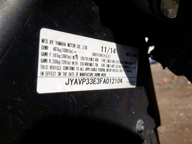 JYAVP33E3FA012104 - 2015 YAMAHA XVS1300 CU BURN photo 10