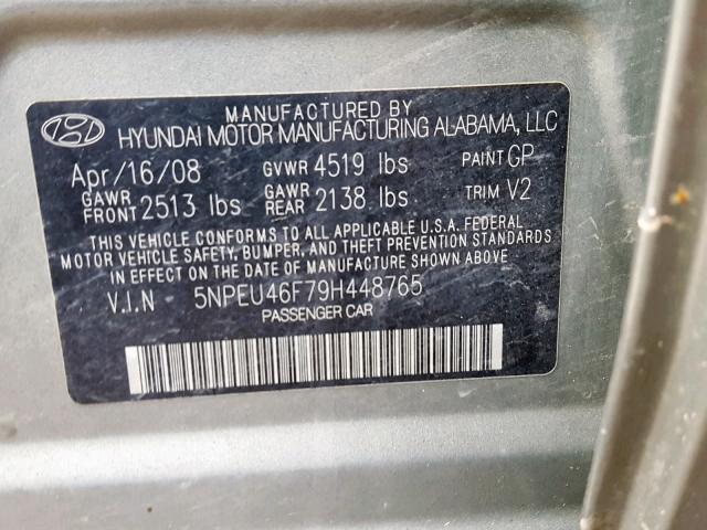 5NPEU46F79H448765 - 2009 HYUNDAI SONATA SE GREEN photo 10