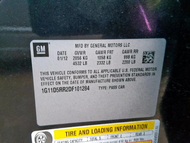 1G11D5RR2DF101284 - 2013 CHEVROLET MALIBU 1LT 黑色 照片 10