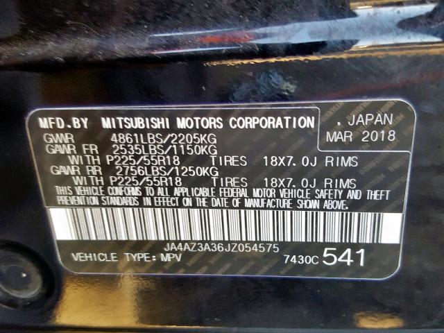 JA4AZ3A36JZ054575 - 2018 MITSUBISHI OUTLANDER BLACK photo 10