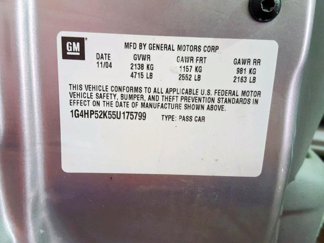 1G4HP52K55U175799 - 2005 BUICK LESABRE CU SILVER photo 10