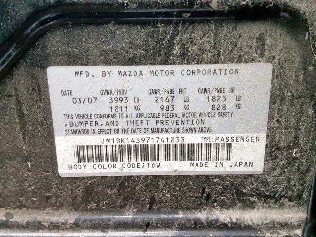 JM1BK143971741233 - 2007 MAZDA 3 HATCHBAC BLACK photo 10