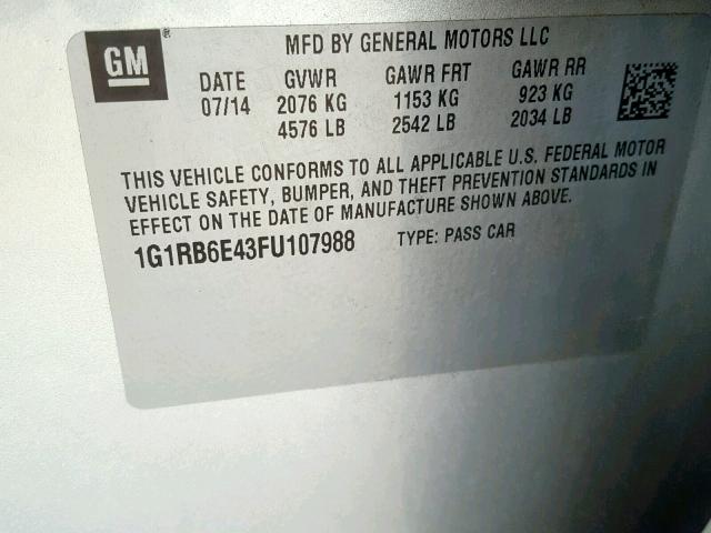 1G1RB6E43FU107988 - 2015 CHEVROLET VOLT SILVER photo 10