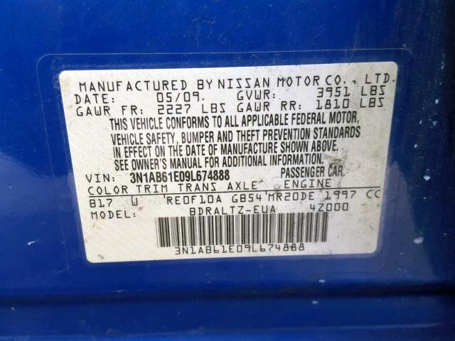 3N1AB61E09L674888 - 2009 NISSAN SENTRA 2.0 BLUE photo 10