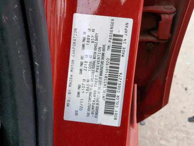 JM1BL1K55B1461920 - 2011 MAZDA 3 S RED photo 10