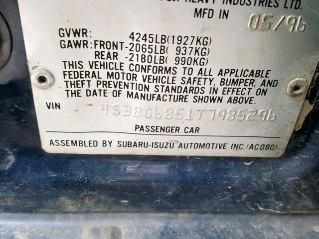 4S3BG6851T7985296 - 1996 SUBARU LEGACY OUT BLUE photo 10