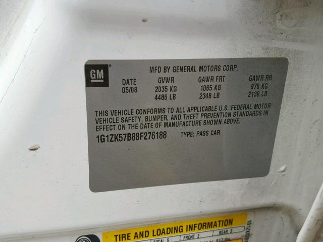 1G1ZK57B88F276188 - 2008 CHEVROLET MALIBU LTZ თეთრი ფოტო 10