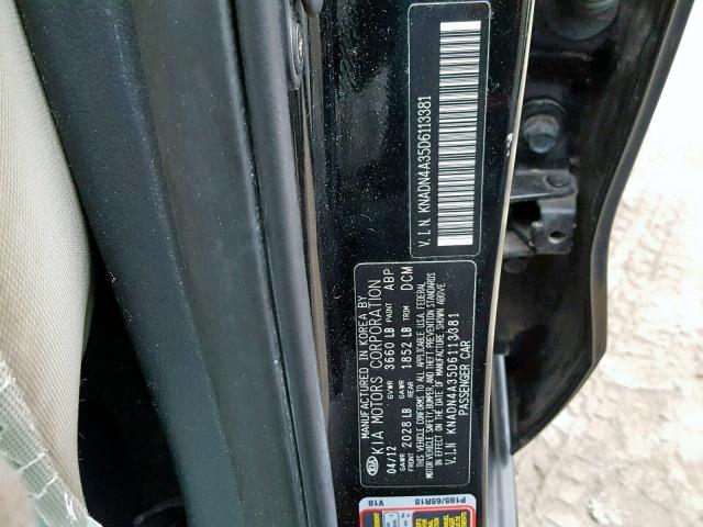 KNADN4A35D6113381 - 2013 KIA RIO EX BLACK photo 10