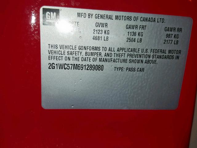 2G1WC57M691289080 - 2009 CHEVROLET IMPALA 2LT RED photo 10