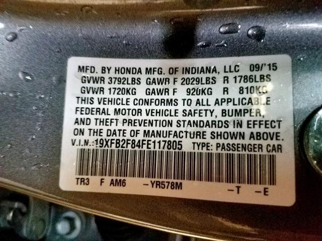 19XFB2F84FE117805 - 2015 HONDA CIVIC EX  photo 10