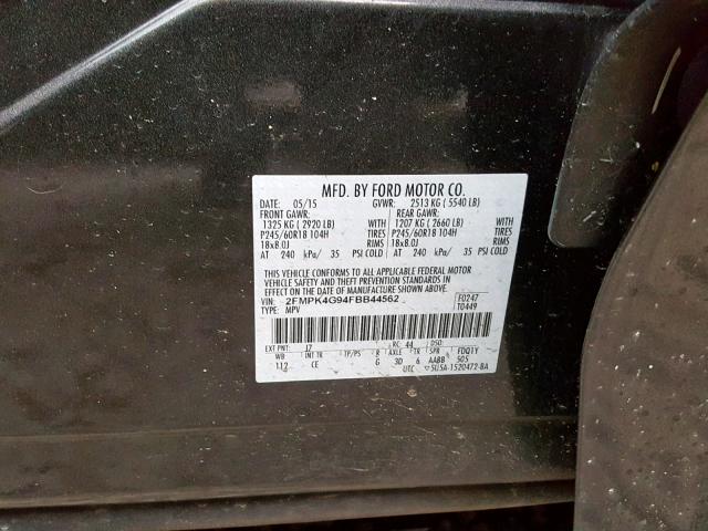 2FMPK4G94FBB44562 - 2015 FORD EDGE SE GRAY photo 10