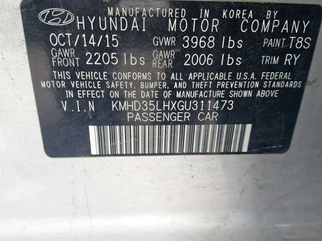 KMHD35LHXGU311473 - 2016 HYUNDAI ELANTRA GT SILVER photo 10