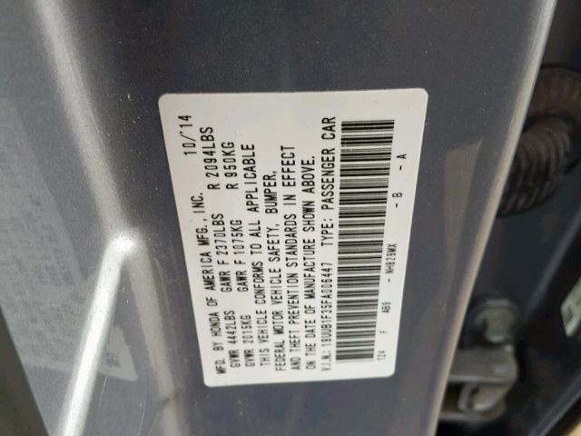 19UUB1F35FA006447 - 2015 ACURA TLX BLUE photo 10