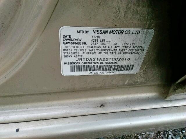 JN1DA31A22T002618 - 2002 NISSAN MAXIMA GLE TAN photo 10