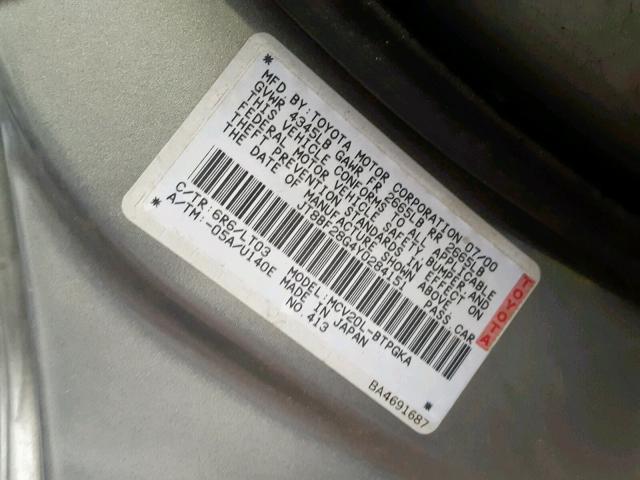 JT8BF28G4Y0284151 - 2000 LEXUS ES 300 GRAY photo 10