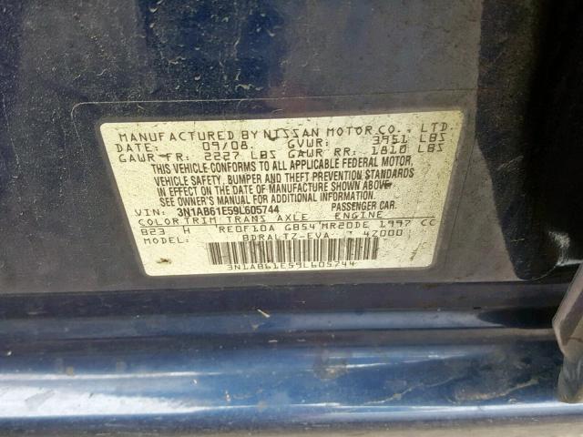 3N1AB61E59L605744 - 2009 NISSAN SENTRA 2.0 BLACK photo 10