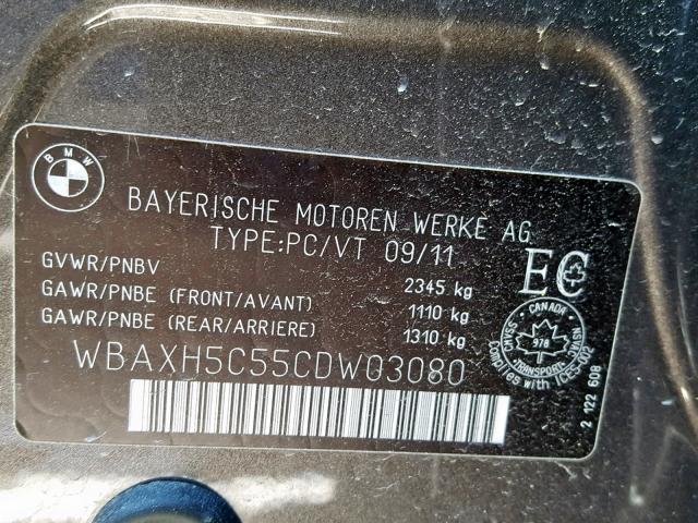 WBAXH5C55CDW03080 - 2012 BMW 528 XI BLACK photo 10