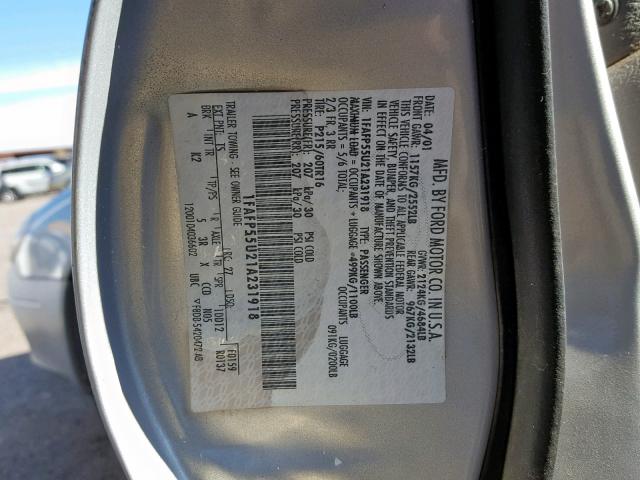 1FAFP55U21A231918 - 2001 FORD TAURUS SES SILVER photo 10