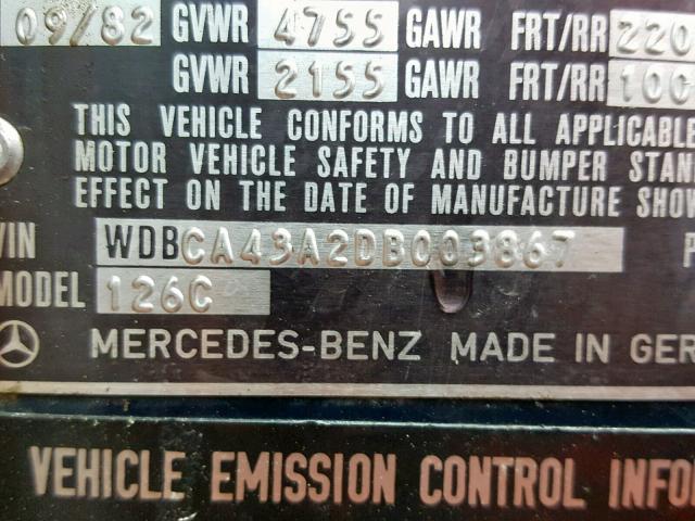 WDBCA43A2DB003867 - 1983 MERCEDES-BENZ 380 SEC BLUE photo 10