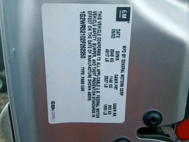 1G2WR52102F262950 - 2002 PONTIAC GRAND PRIX SILVER photo 10