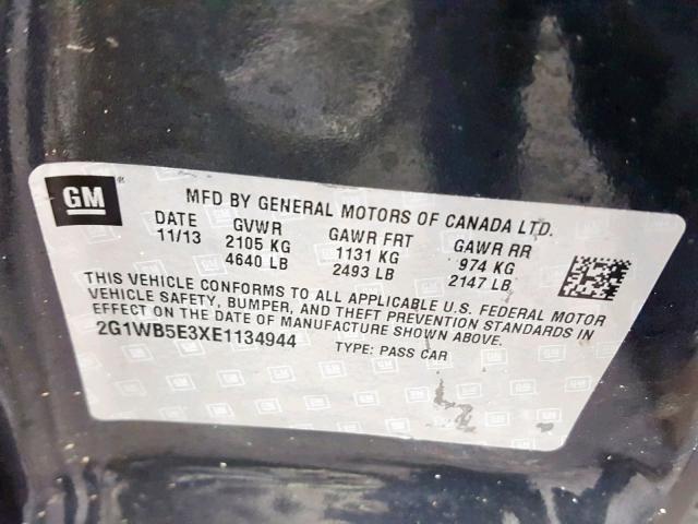 2G1WB5E3XE1134944 - 2014 CHEVROLET IMPALA LIM BLACK photo 10