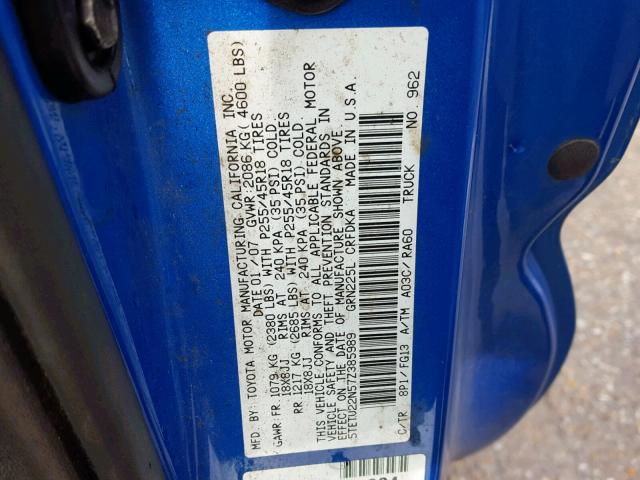 5TETU22N57Z385989 - 2007 TOYOTA TACOMA X-R BLUE photo 10