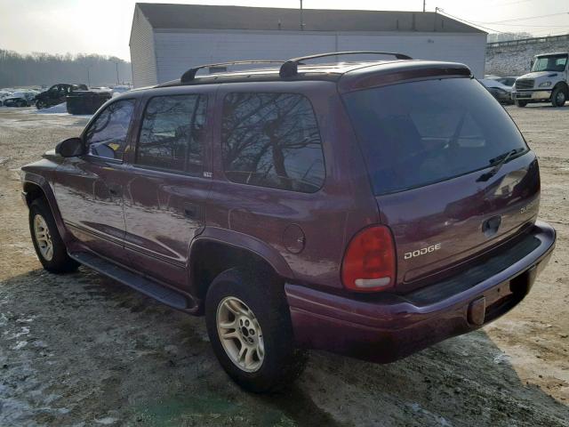 1B4HS48N02F218425 - 2002 DODGE DURANGO SL RED photo 3