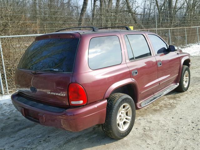 1B4HS48N02F218425 - 2002 DODGE DURANGO SL RED photo 4