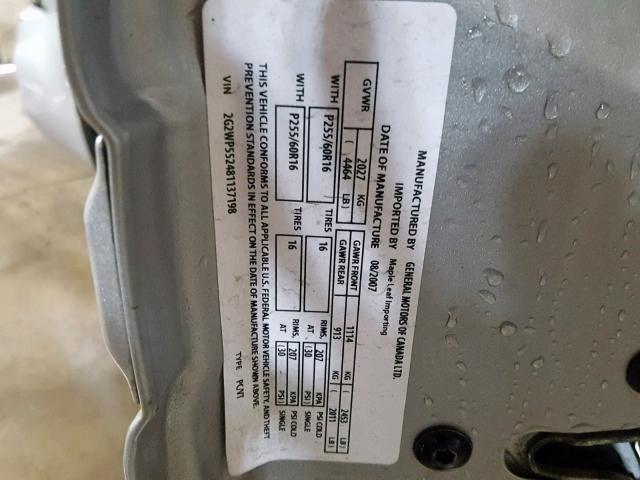 2G2WP552481137198 - 2008 PONTIAC GRAND PRIX SILVER photo 10