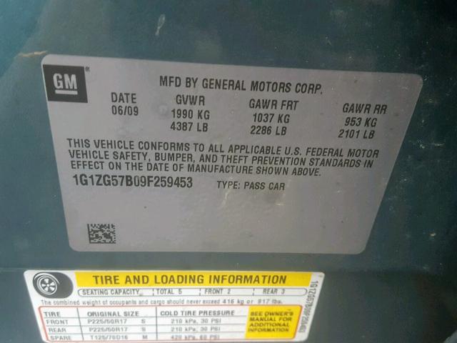 1G1ZG57B09F259453 - 2009 CHEVROLET MALIBU LS ლურჯი ფოტო 10