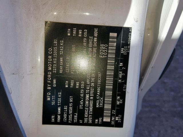 NM0LS7AN9CT083387 - 2012 FORD TRANSIT CO WHITE photo 10