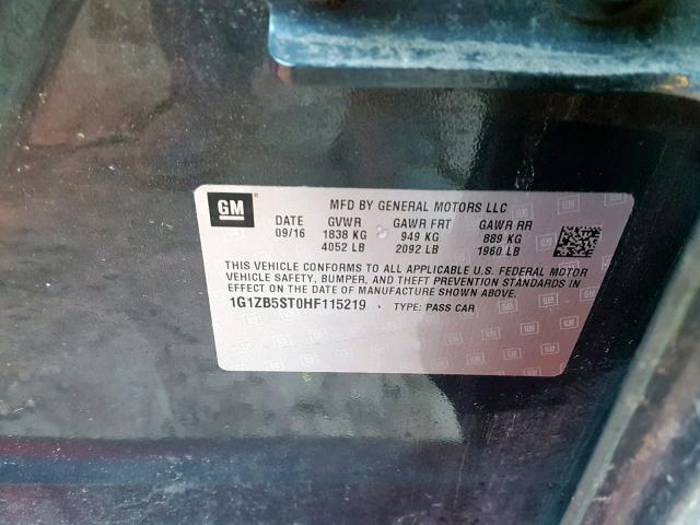 1G1ZB5ST0HF115219 - 2017 CHEVROLET MALIBU LS Grau Foto 10