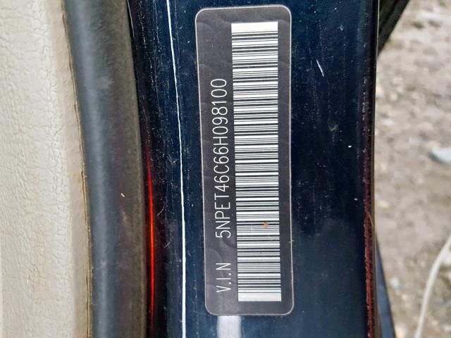 5NPET46C66H098100 - 2006 HYUNDAI SONATA GL BLUE photo 10