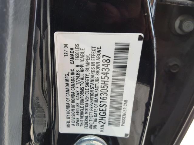 2HGES16305H543487 - 2005 HONDA CIVIC DX V BLACK photo 10