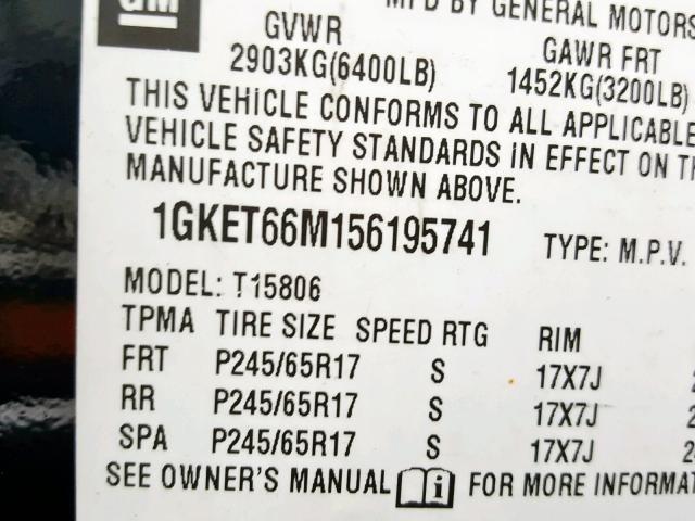 1GKET66M156195741 - 2005 GMC ENVOY DENA BLACK photo 10