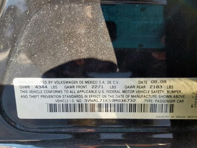 3VWAL71K59M036732 - 2009 VOLKSWAGEN JETTA TDI BLACK photo 10