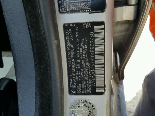 WBAAM5330XFR09730 - 1999 BMW 328I AUTOM SILVER photo 10